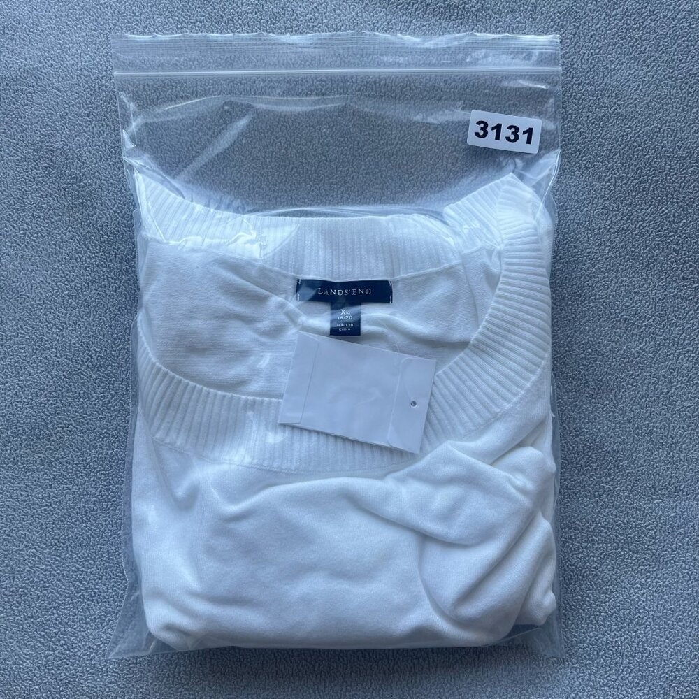 Lands End Sweater Womens XL Scoop Neck White Lightweight Layer Cotton Knit NEW - Picture 9 of 9